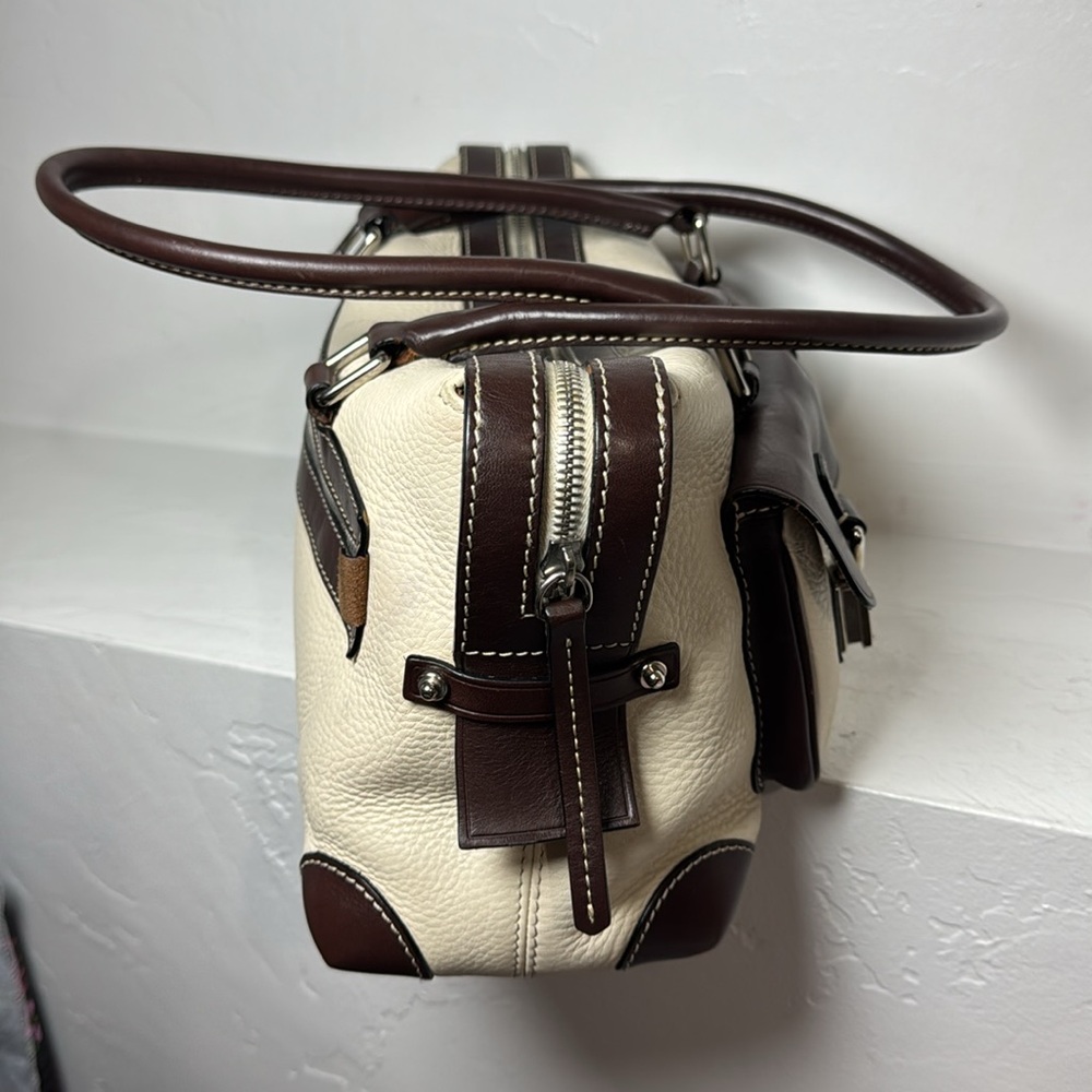 Dooney & Bourke cream & brown leather double pocket tote - Picture 2 of 15